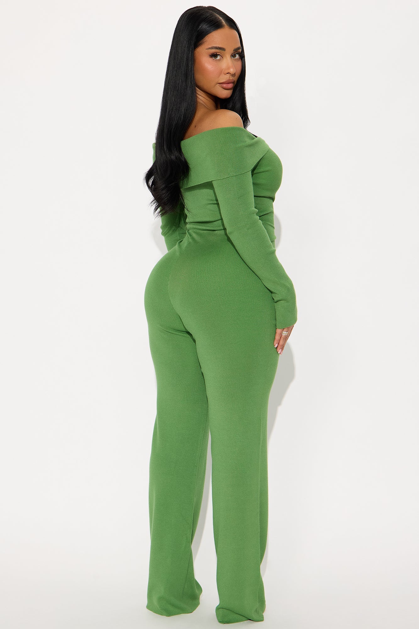 Stacey Sweater Off Shoulder Jumpsuit - Green