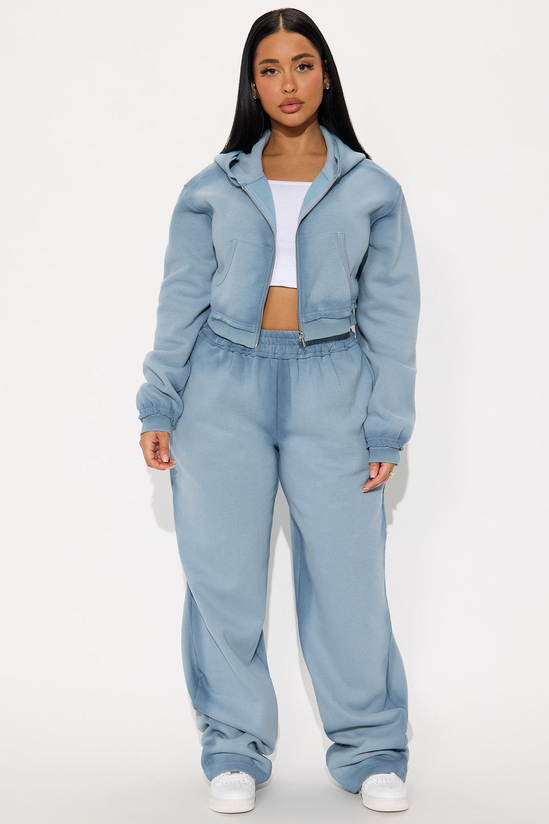 Wynona Washed Fleece Pant Set - Slate Blue