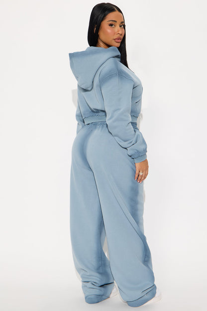 Wynona Washed Fleece Pant Set - Slate Blue