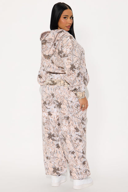 Carol Camo Zip Up Hoodie Pant Set - Taupe/combo