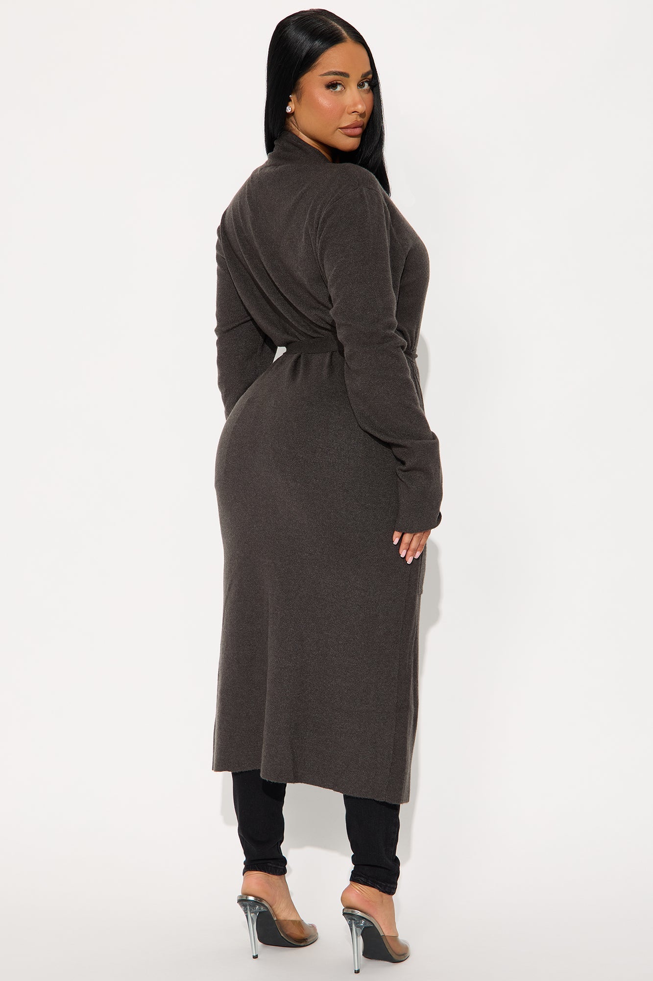 Your Fantasy Open Front Belted Cardigan - Charcoal