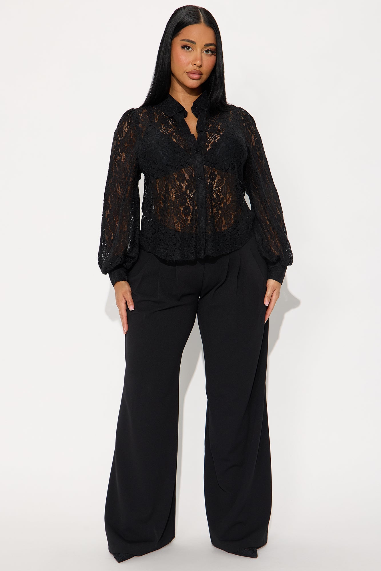 Walking Flower Lace Shirt - Black