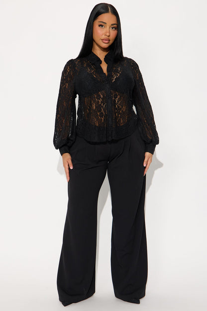 Walking Flower Lace Shirt - Black