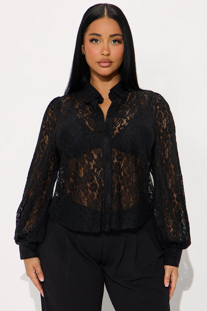 Walking Flower Lace Shirt - Black