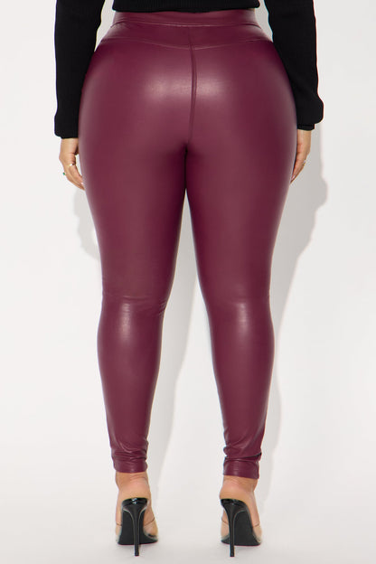 Watch Me Walk Away High Rise Faux Leather Legging - Burgundy