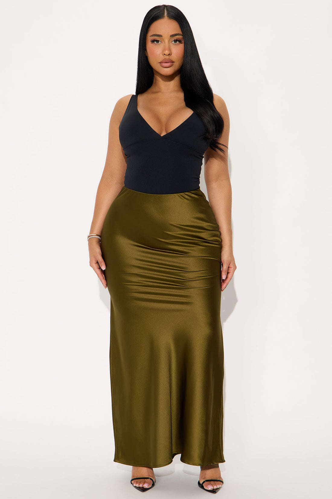 Aurora Satin Maxi Skirt - Olive