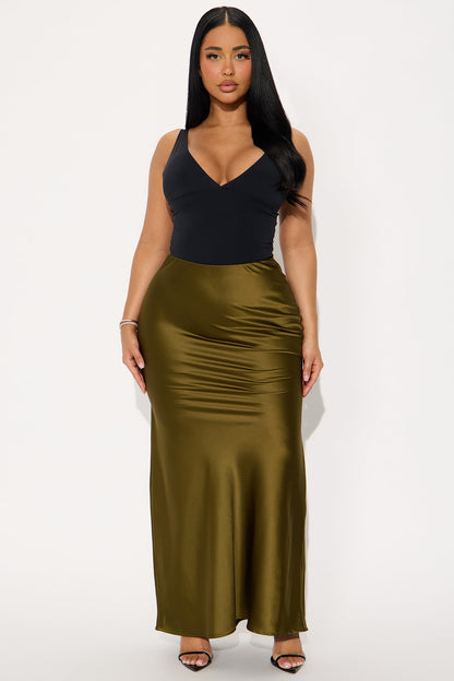 Aurora Satin Maxi Skirt - Olive