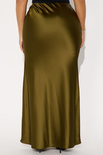 Aurora Satin Maxi Skirt - Olive