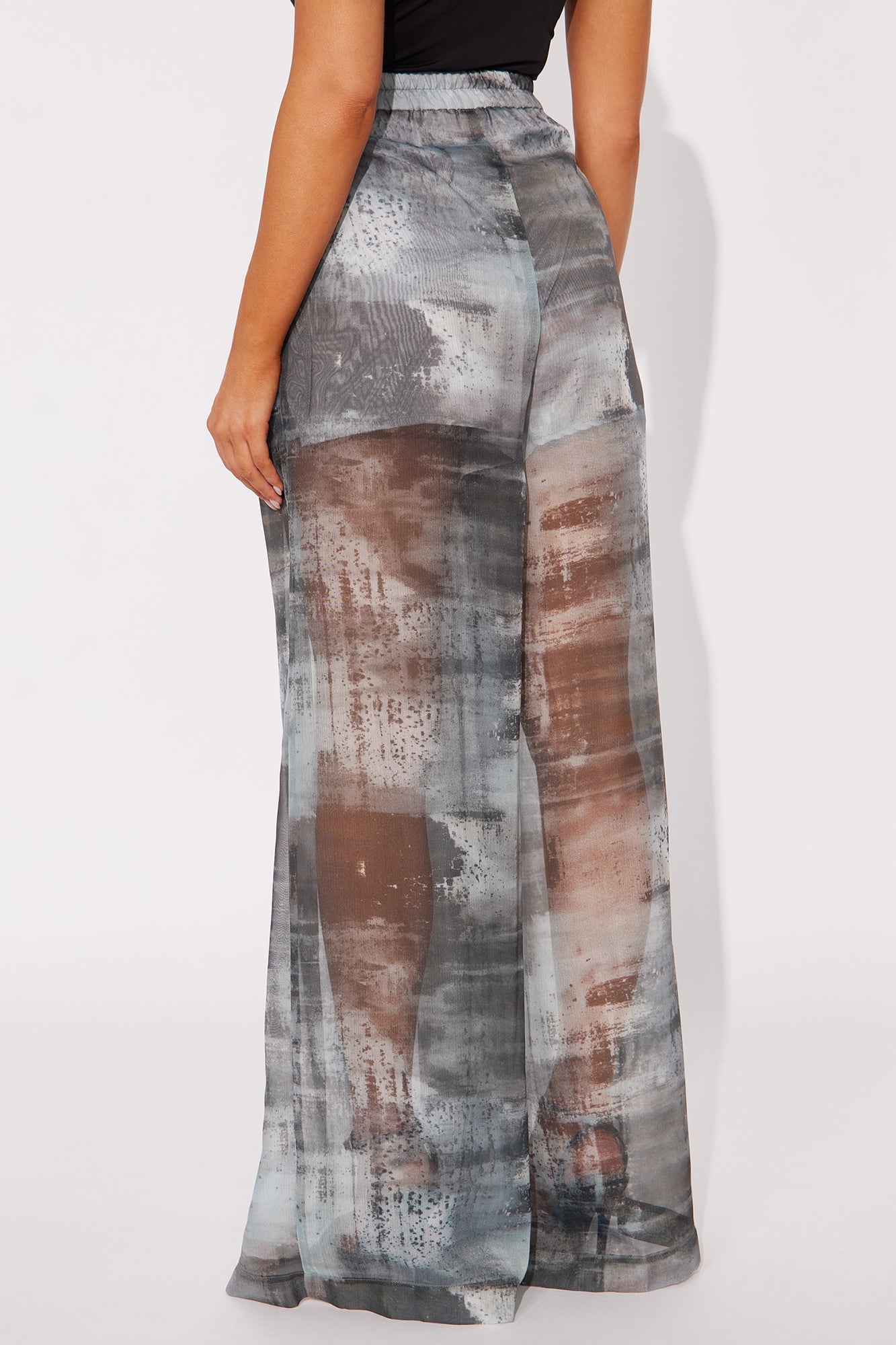 Hollie Wide Leg Abstract Print Organza Pant - Grey/combo