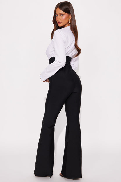 Sarai Bandage Long Sleeve Flare Jumpsuit - Black/White