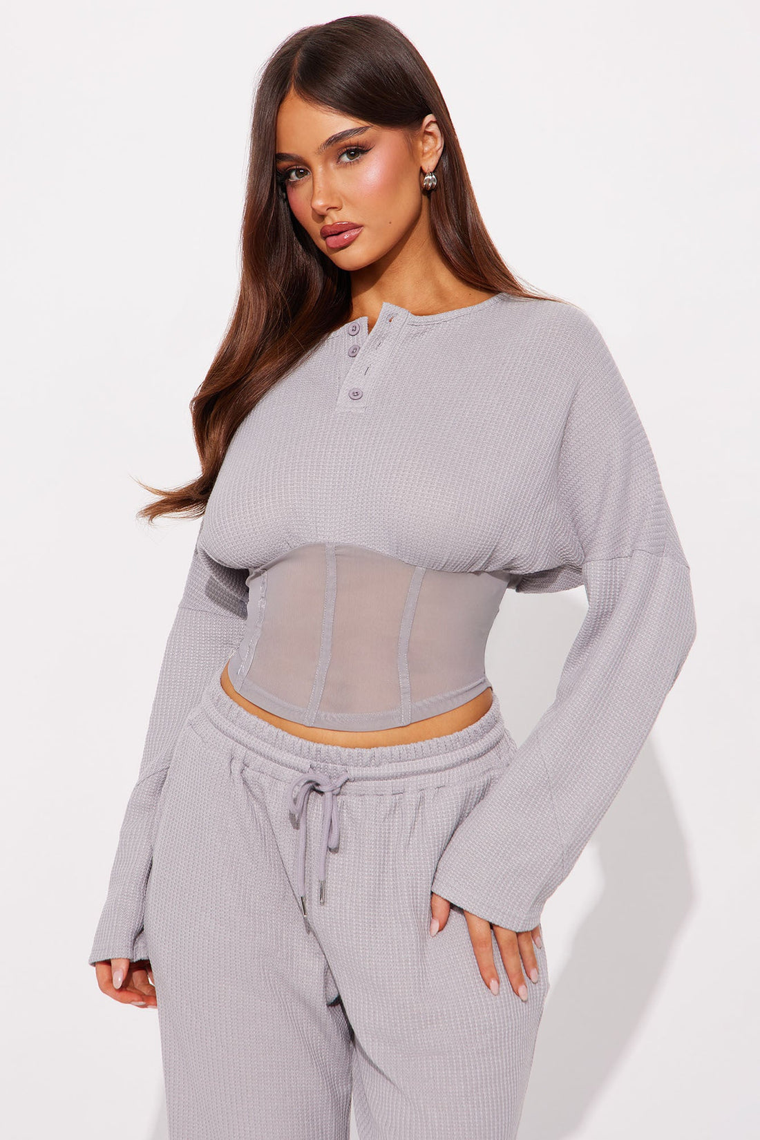 Misha Corset Waist Thermal Pant Set - Grey
