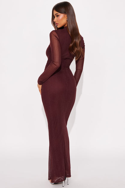 Always Right Glitter Maxi Dress - Burgundy