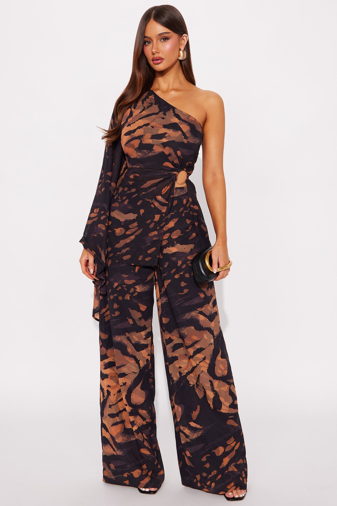 Eva One Shoulder Pant Set - Black/combo