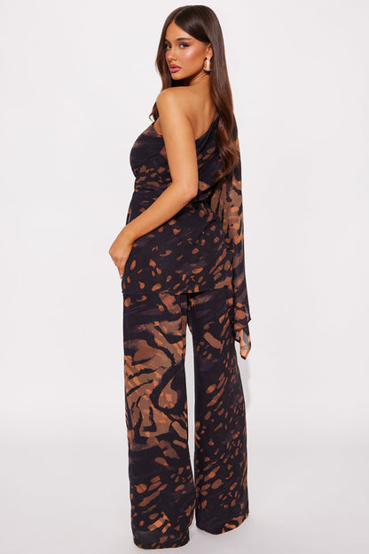 Eva One Shoulder Pant Set - Black/combo