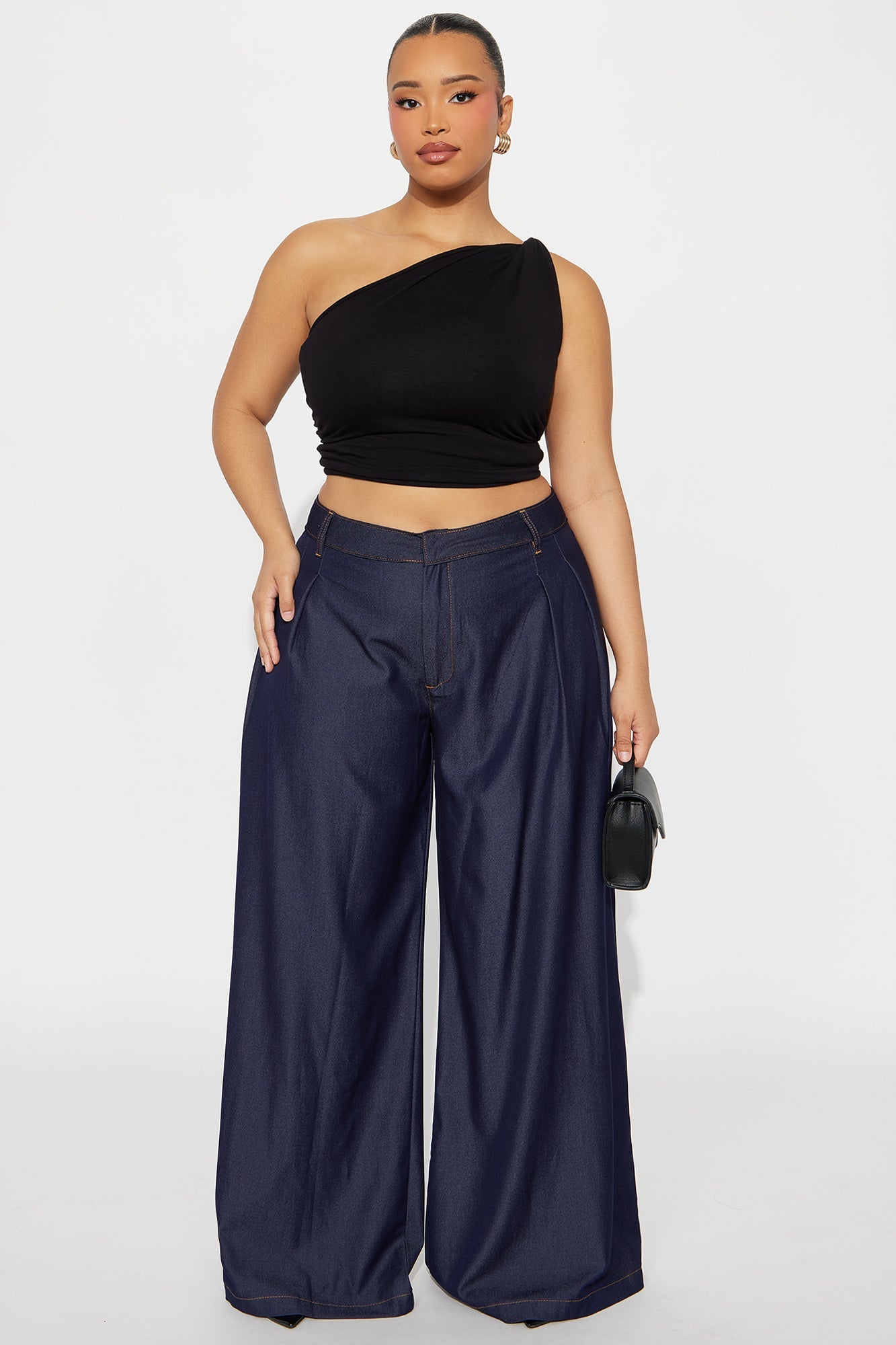 Amiah High Rise Chambray Wide Leg Pant 33 - Rinse Blue Wash