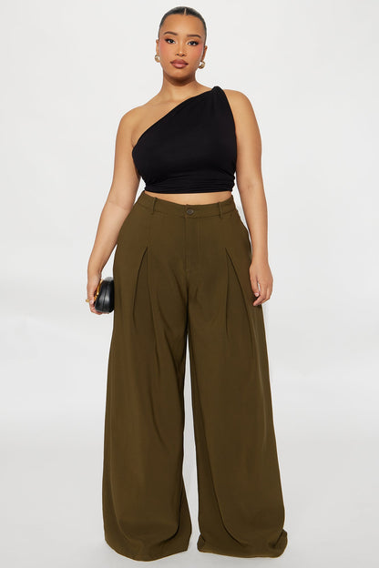 Karianna Crepe Woven Wide Leg Pant 33 - Olive