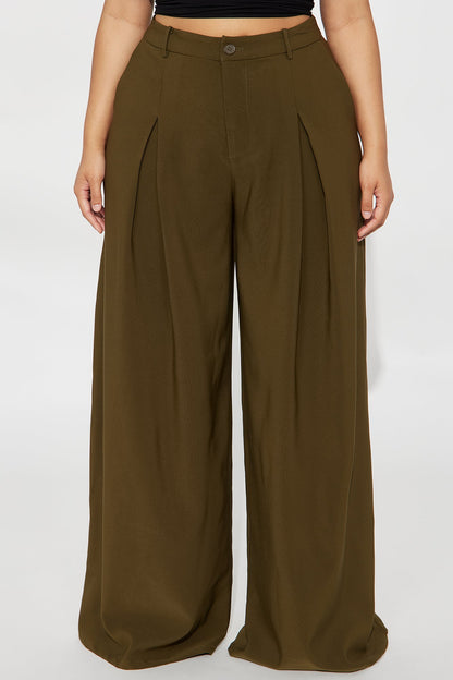 Karianna Crepe Woven Wide Leg Pant 33 - Olive