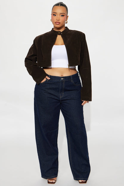 Blake Cropped Faux Suede Moto Jacket - Chocolate