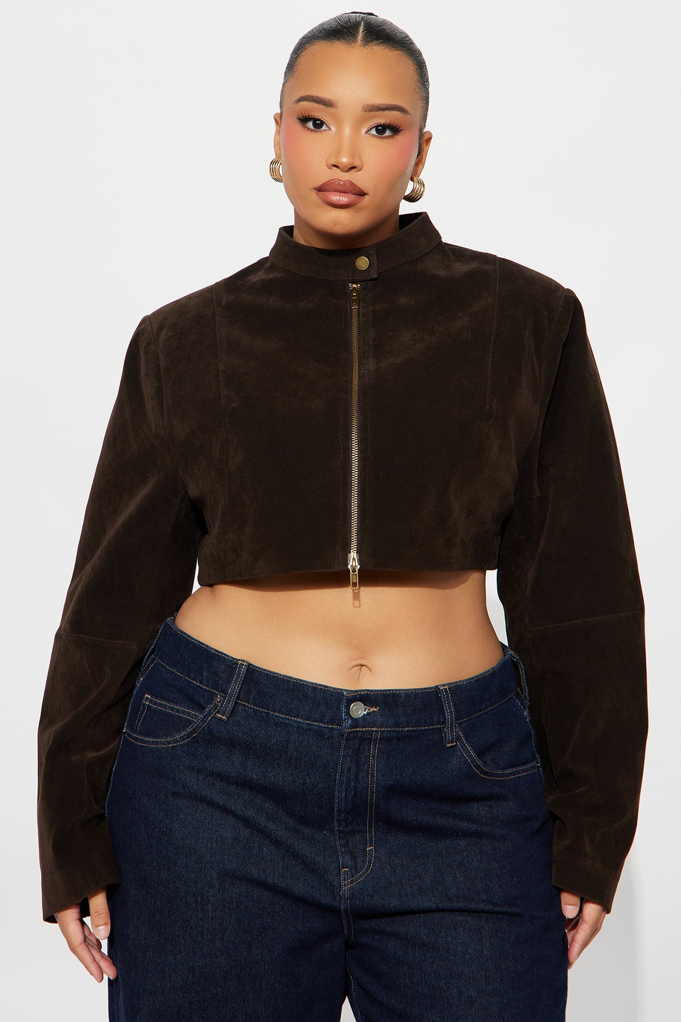 Blake Cropped Faux Suede Moto Jacket - Chocolate