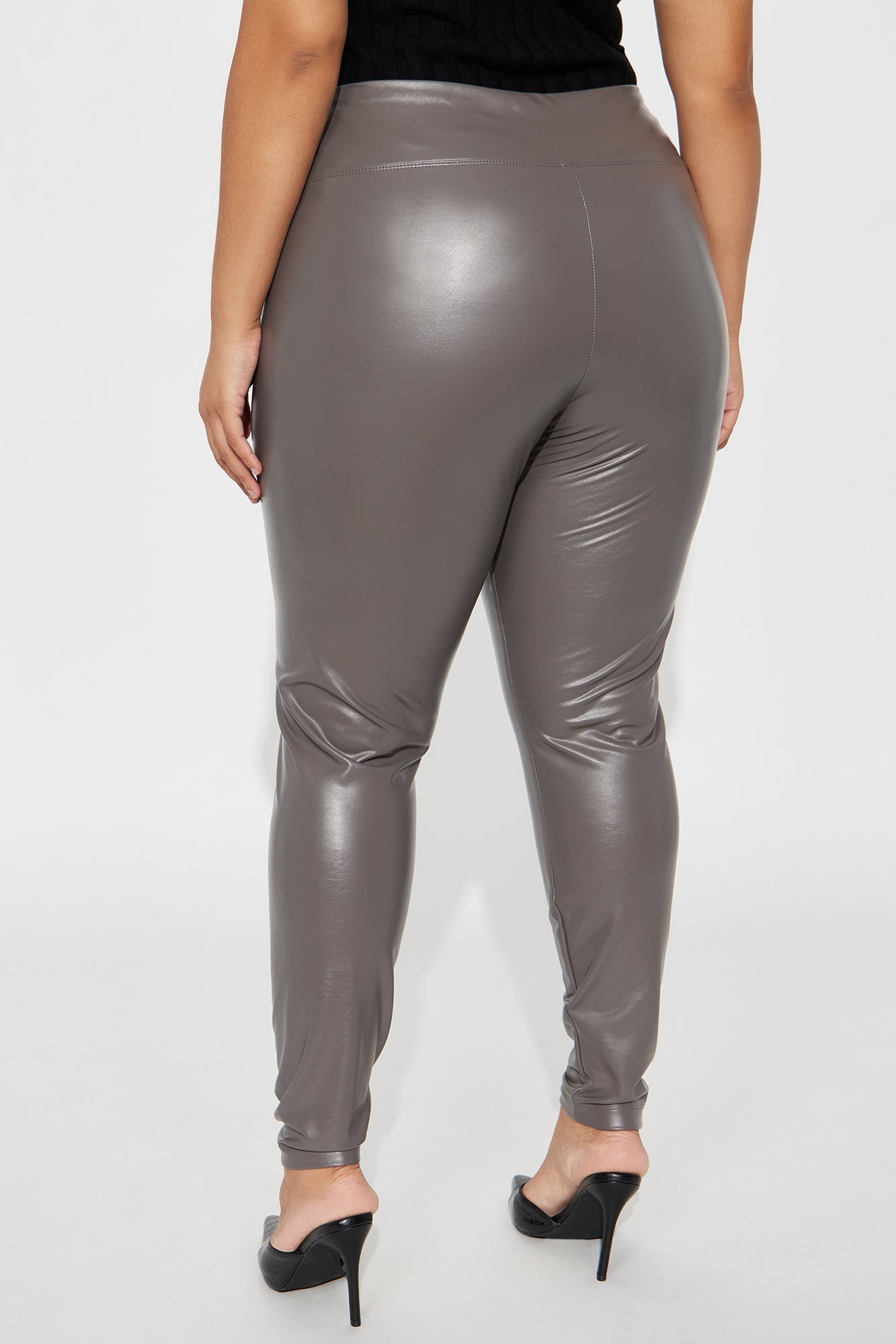 Faux Leather Tummy Tuck Leggings - Charcoal