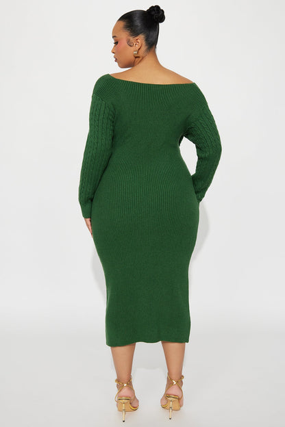 Soft But Savage Midi Sweater Dress - Hunter