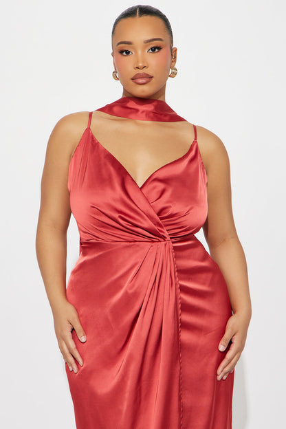 Poppy Scarf Satin Gown - Marsala