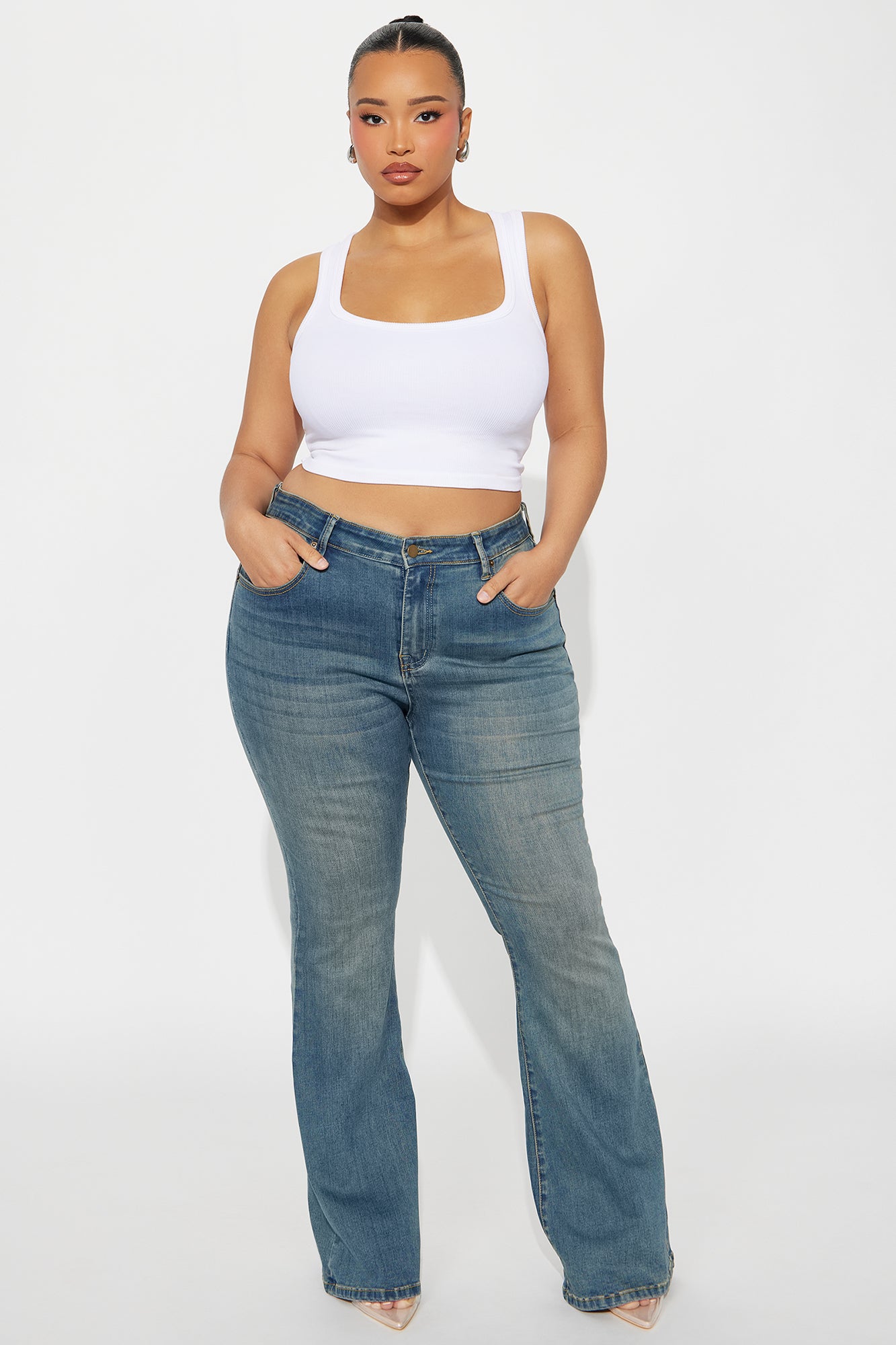Classic Compression Stretch Flare Jeans - Vintage Wash