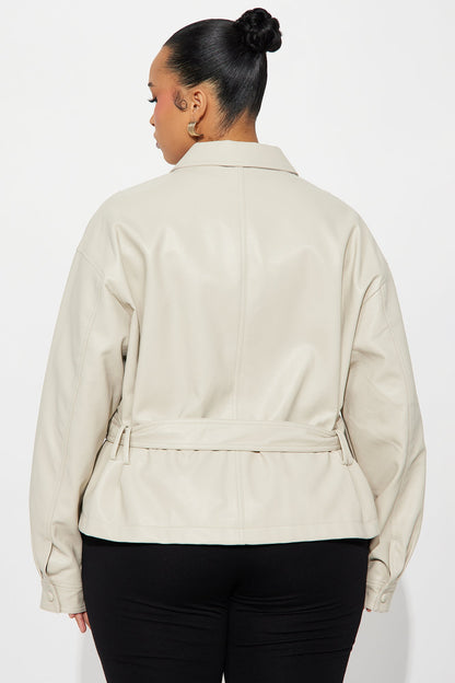 Melanie Belted Faux Leather Jacket - Stone