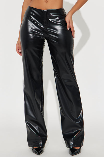 Monica Low Rise Faux Leather Pant 32″ - Black