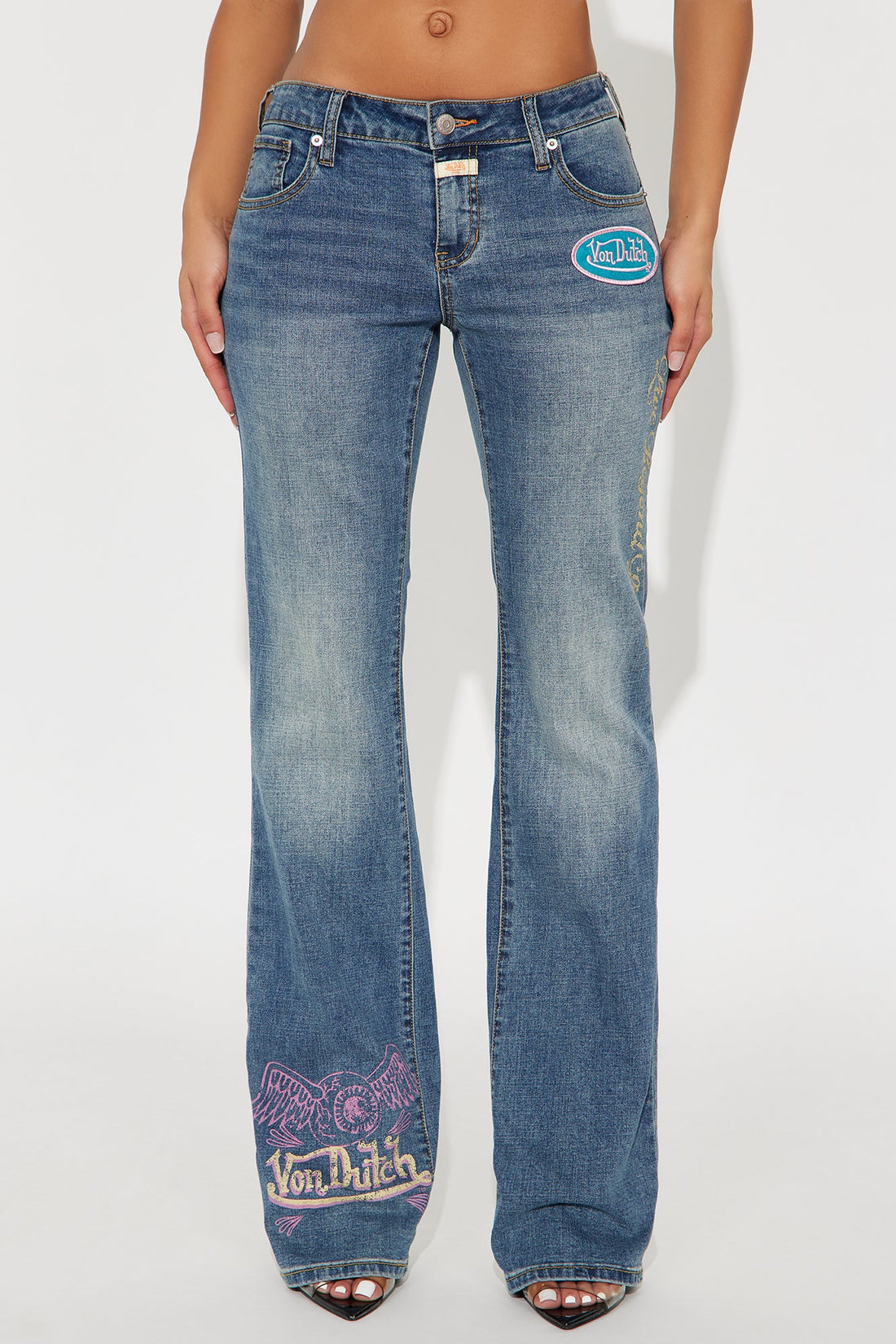 Von Dutch Tinted Low Rise Bootcut Jeans - Light Wash