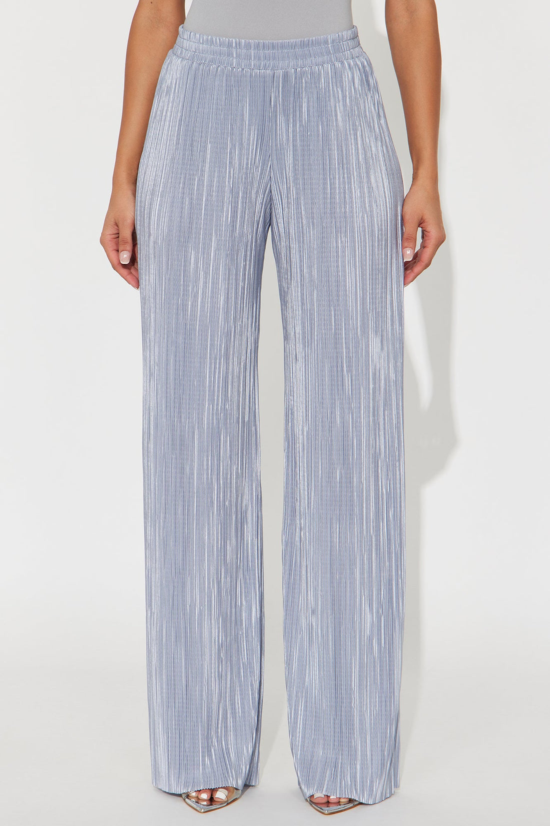 No Small Talk Wide Leg Plisse Pant 32″ - Silver