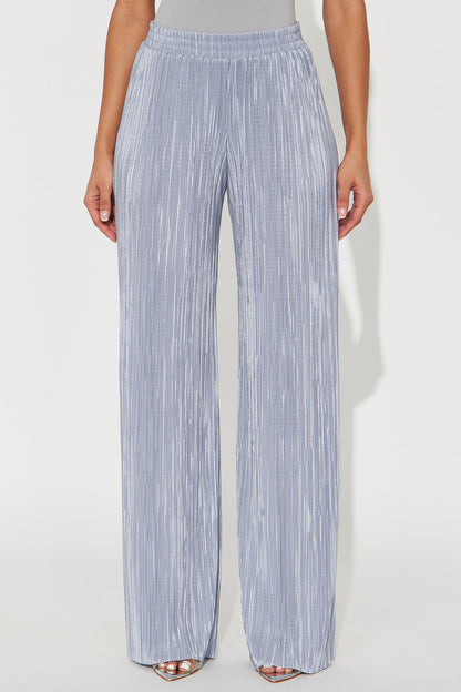 No Small Talk Wide Leg Plisse Pant 32″ - Silver