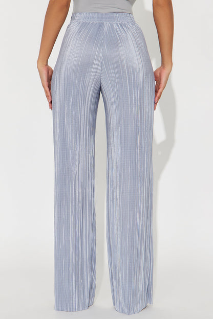No Small Talk Wide Leg Plisse Pant 32″ - Silver