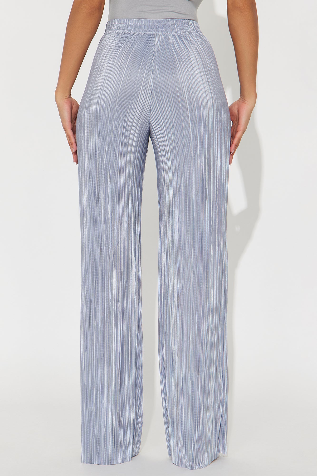 No Small Talk Wide Leg Plisse Pant 32″ - Silver