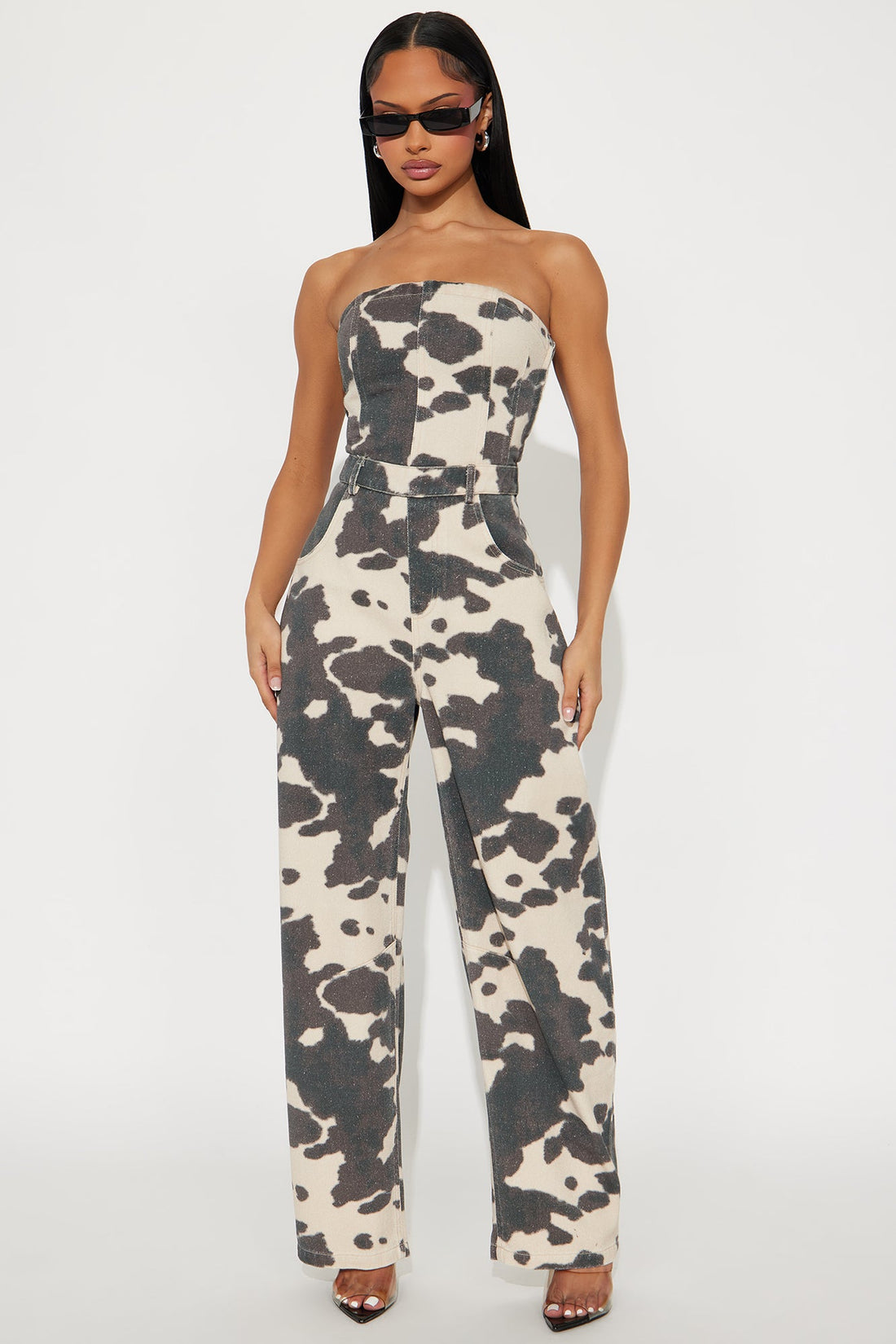 Move It Strapless Jumpsuit - Brown Combo