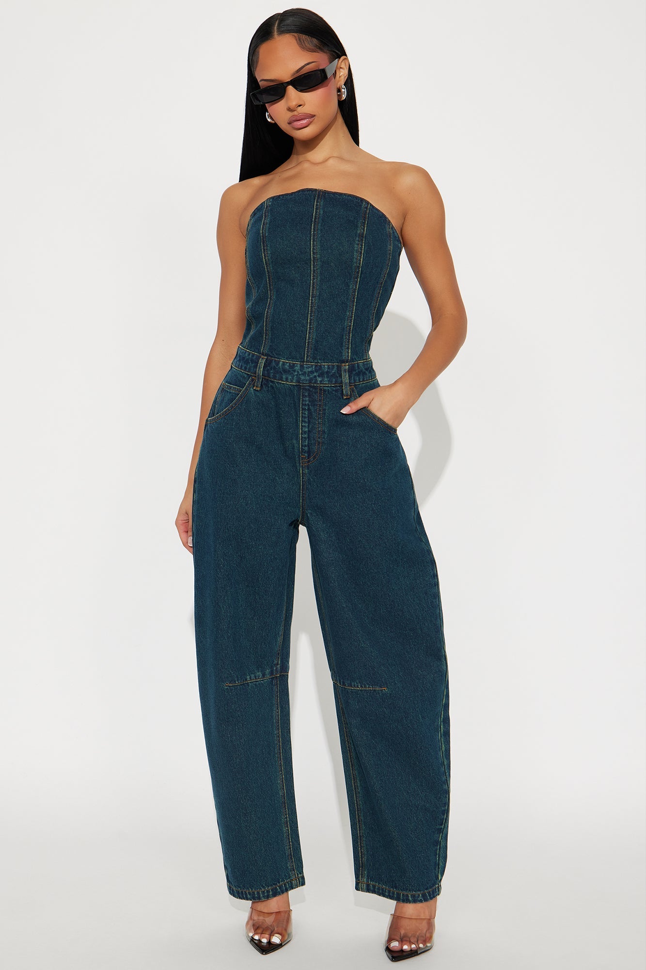 Canon Moment Denim Barrel Leg Jumpsuit - Denim