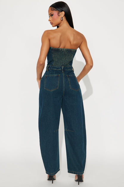 Canon Moment Denim Barrel Leg Jumpsuit - Denim