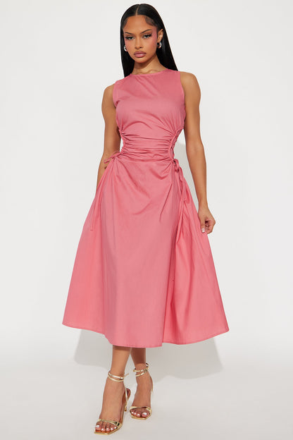Emmaline Poplin Midi Dress - Marsala