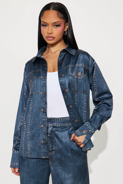 Denim Muse Satin Pant Set - Denim