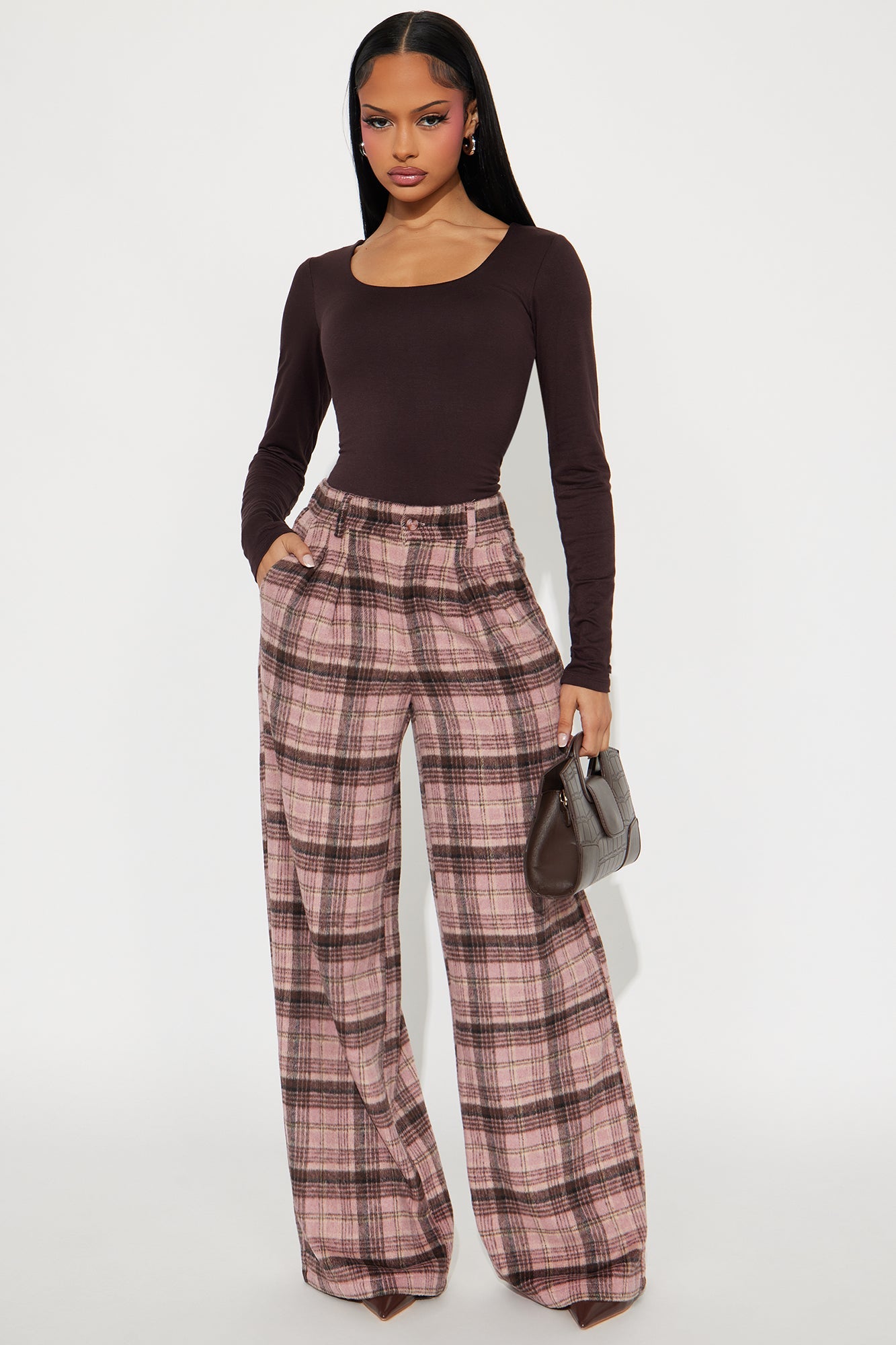 Out Your League Plaid Wide Leg Pant 33″ - Pink/combo
