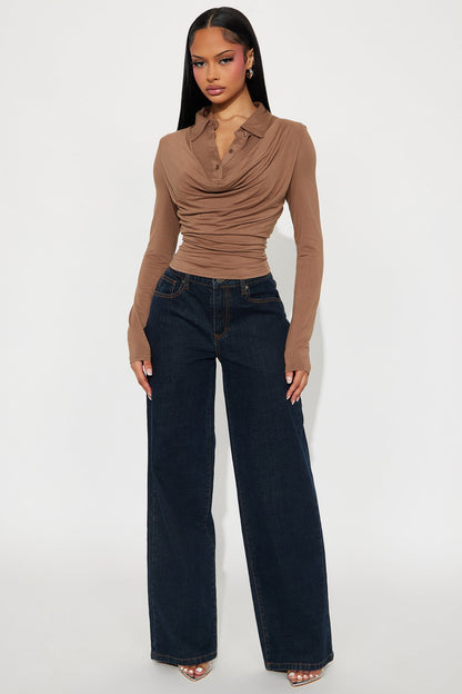Glinda Long Sleeve Draped Top - Mocha