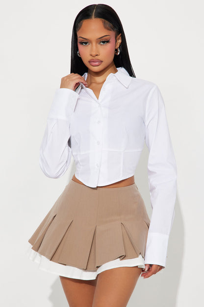 Not Enough Time Cropped Poplin Shirt - White