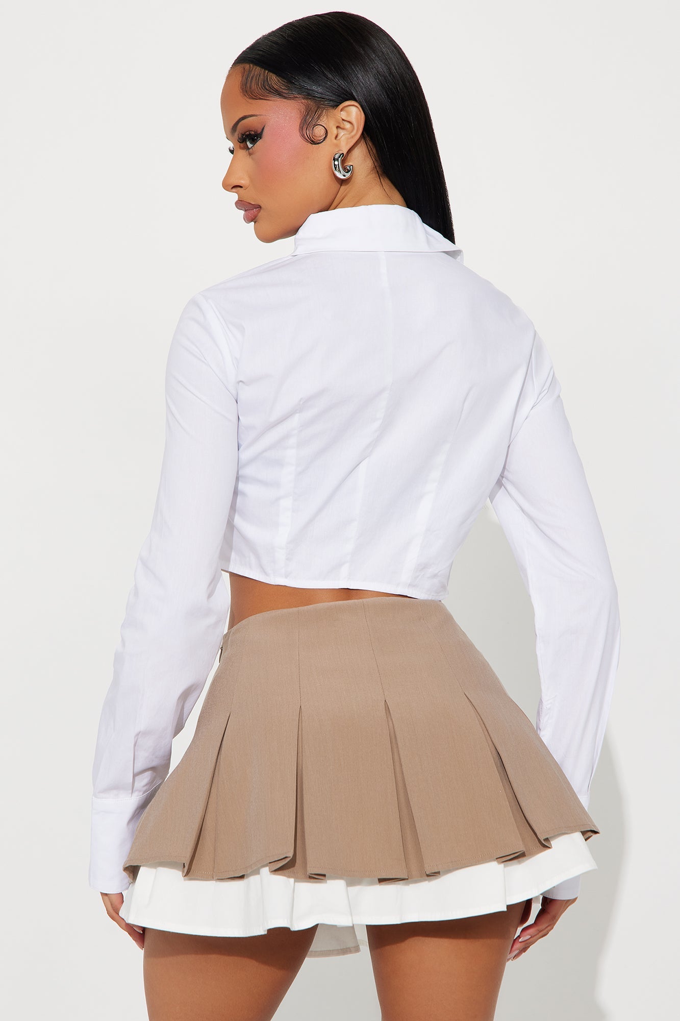 Not Enough Time Cropped Poplin Shirt - White