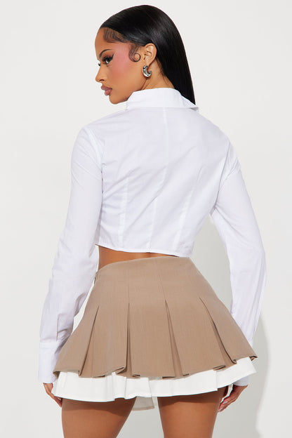 Not Enough Time Cropped Poplin Shirt - White