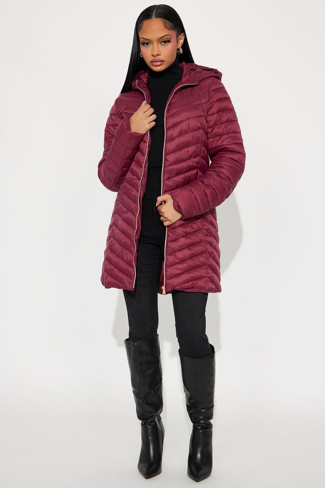 Cold Times Long Puffer Jacket - Burgundy