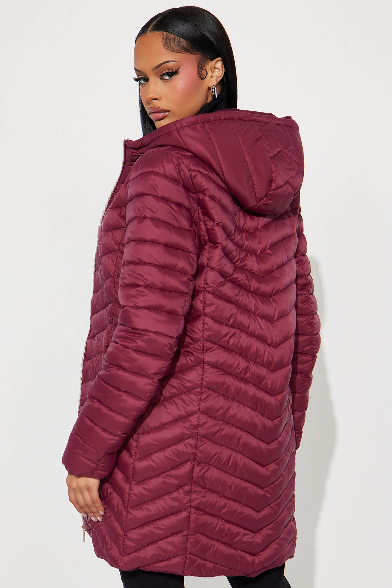 Cold Times Long Puffer Jacket - Burgundy