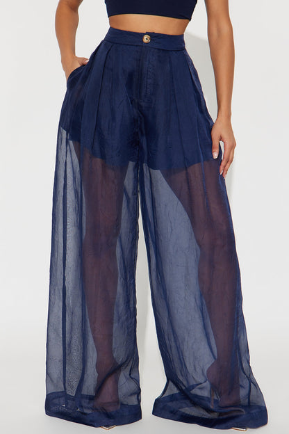 Hollie Wide Leg Organza Pant - Navy