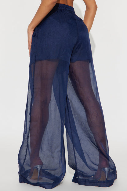 Hollie Wide Leg Organza Pant - Navy