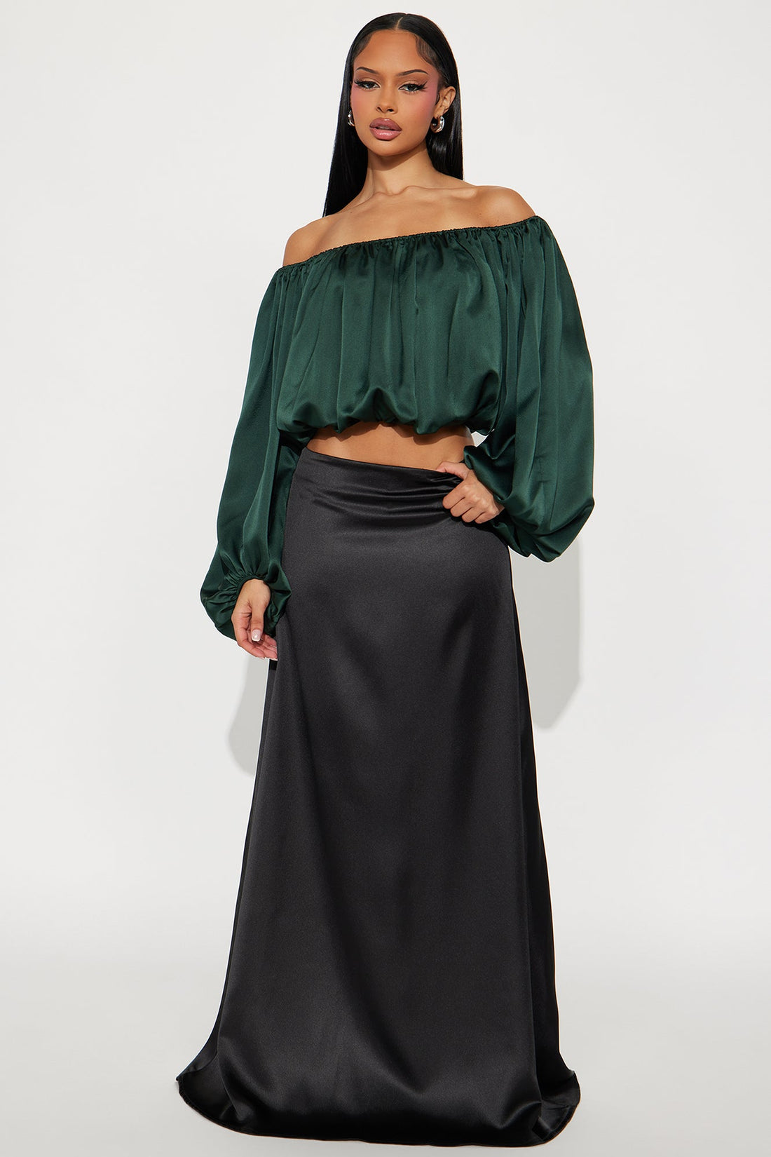 Watch Me Glow Satin Blouse - Hunter Green
