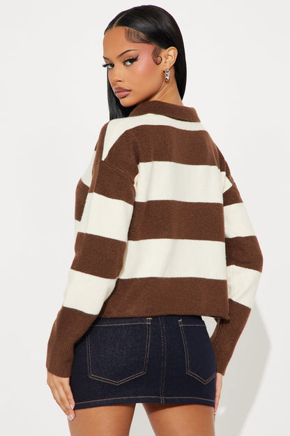 Worth It Rugby Polo Sweater - Brown/combo